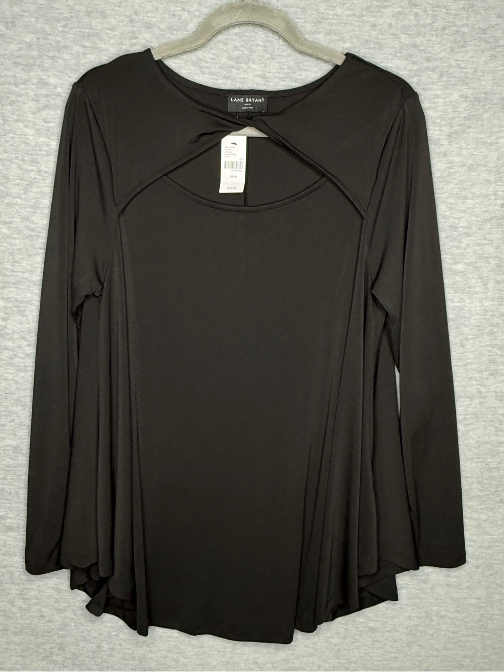 Lane Bryant Black Long Sleeve Swing Top with Front Keyhole